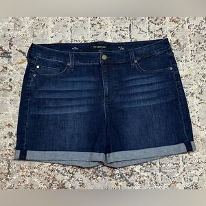 LIVERPOOL high rise cuffed jean shorts size 14/32 dark wash